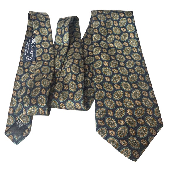 Authentic Burberrys Vintage Neck Tie Medallion Print Embossed Tipping England - Picture 4 of 11